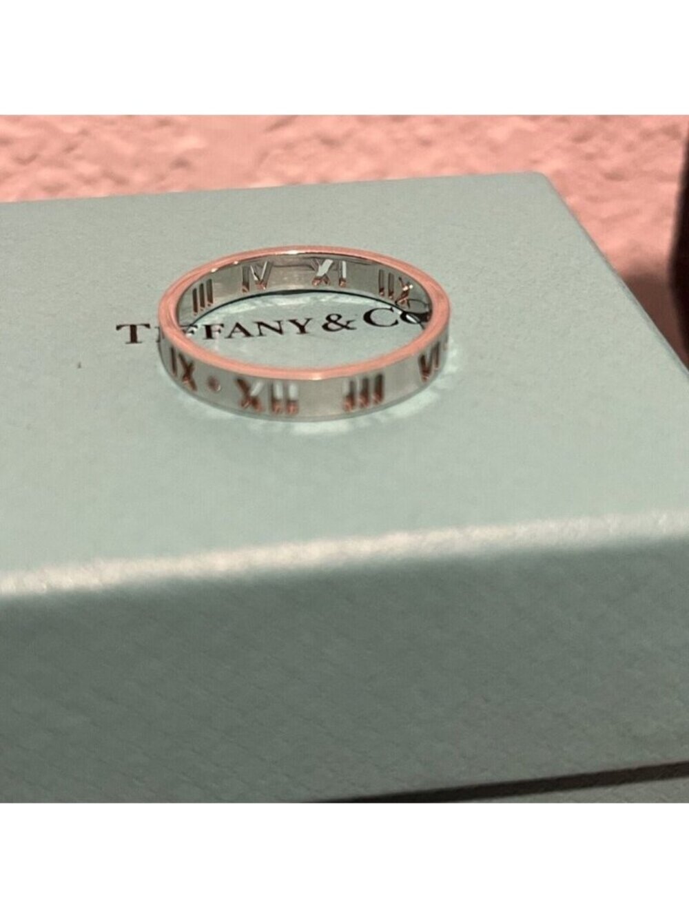 Tiffany & Co. 18K White Gold Atlas Pierced round diamond ring mens size 10 new